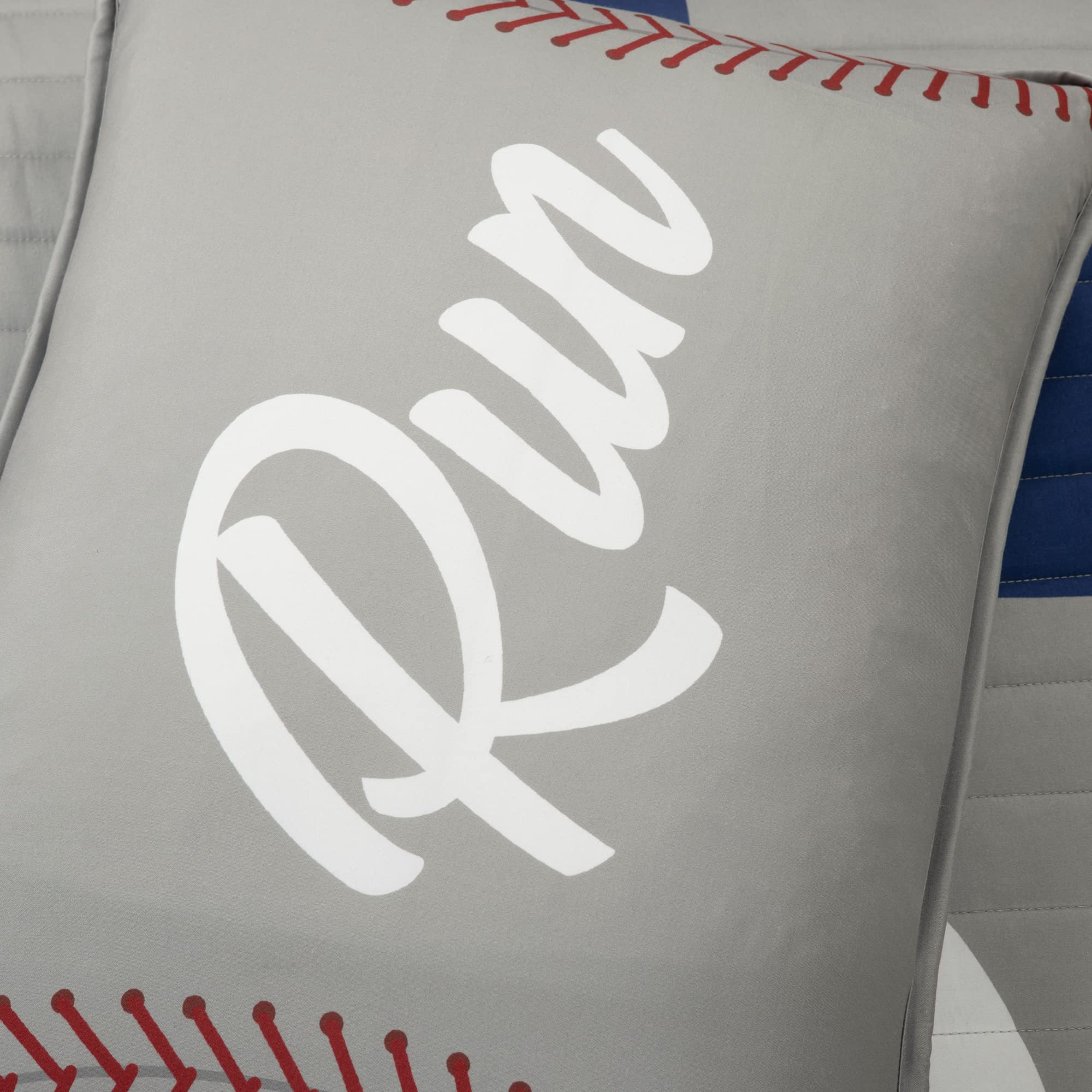 Lush Decor Wende-Bettwäsche-Set für Kinder, Baseballspiel, übergroß, 5-teilig, Doppelbettgröße, Grau und Marineblau