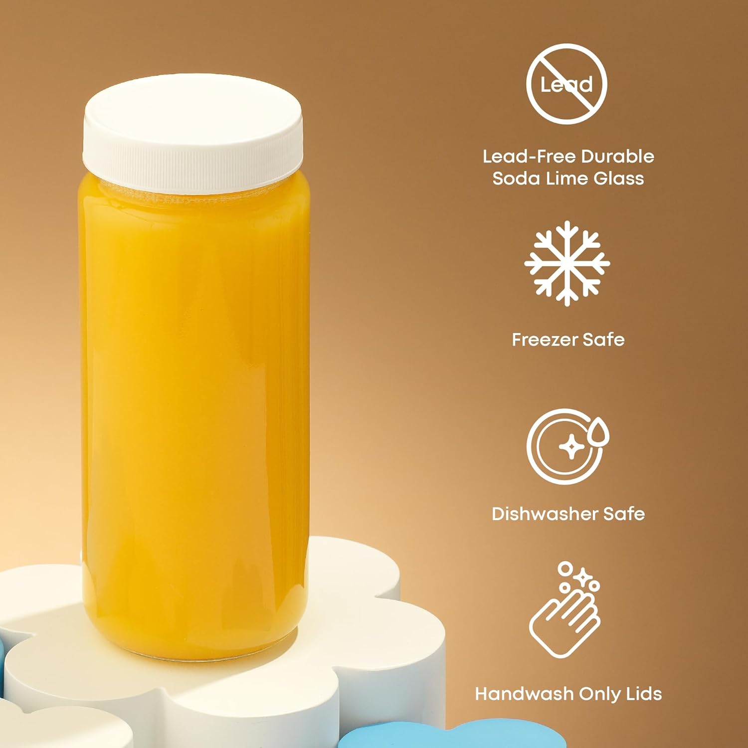 JoyJolt 16 oz Reusable Glass Bottles with Caps. Set of 8 Juicing Bottles With Lids and Juice Jars Labels. Glasses for Cold Brew, Smoothie - Image 4