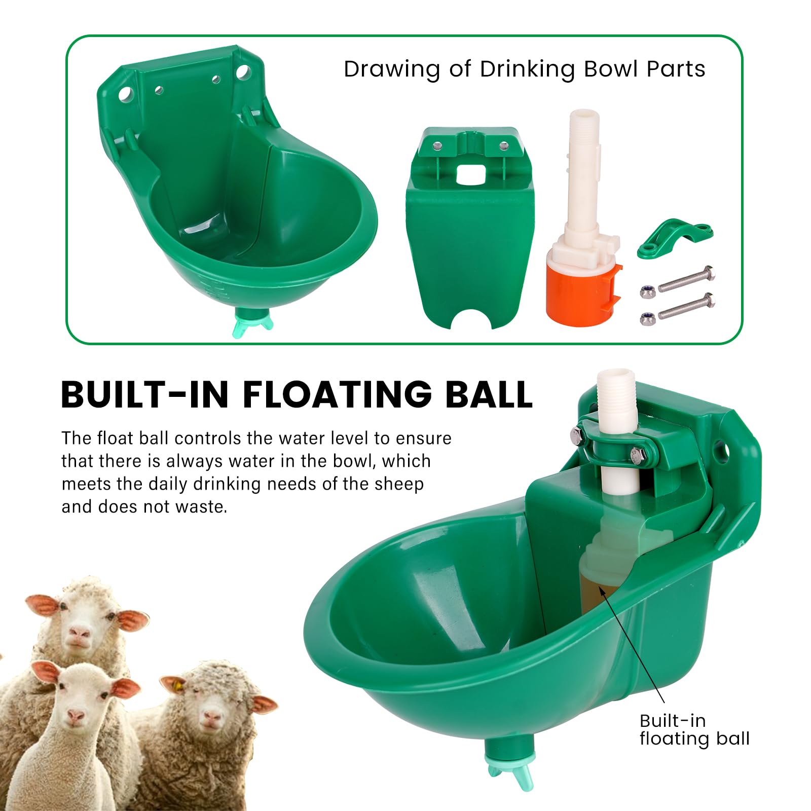 Abbeveratoio per capre, abbeveratoio per bestiame per pecore, cani, maialini, vitelli, cavalli, allevamenti d'acqua per bestiame, ciotola automatica in plastica, dispenser per acqua