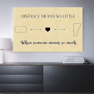 Long Distance Relationships Gifts Map Kansas Vermont - Distance Means So Little, When Someone Means So Much KS VT - Distance Gift for Family, Bestfriend Canvas Wall Art 24"x16"