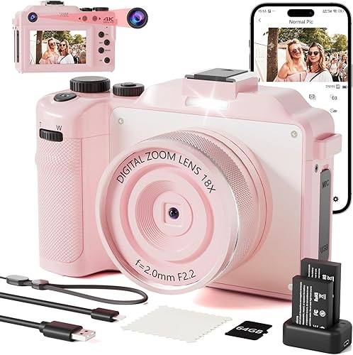Cámara digital 4K para fotografía de 64 MP con enfoque automático Vlogging, cámara WiFi para video de YouTube, cámaras compactas de disparo de