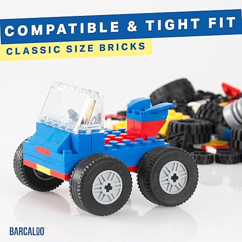 Miniatura 2 de Barcaloo Kit de ladrillos de construcción de 144 piezas - Rueda, neumático, eje y parabrisas, accesorios de automóvil, juego de accesorios para