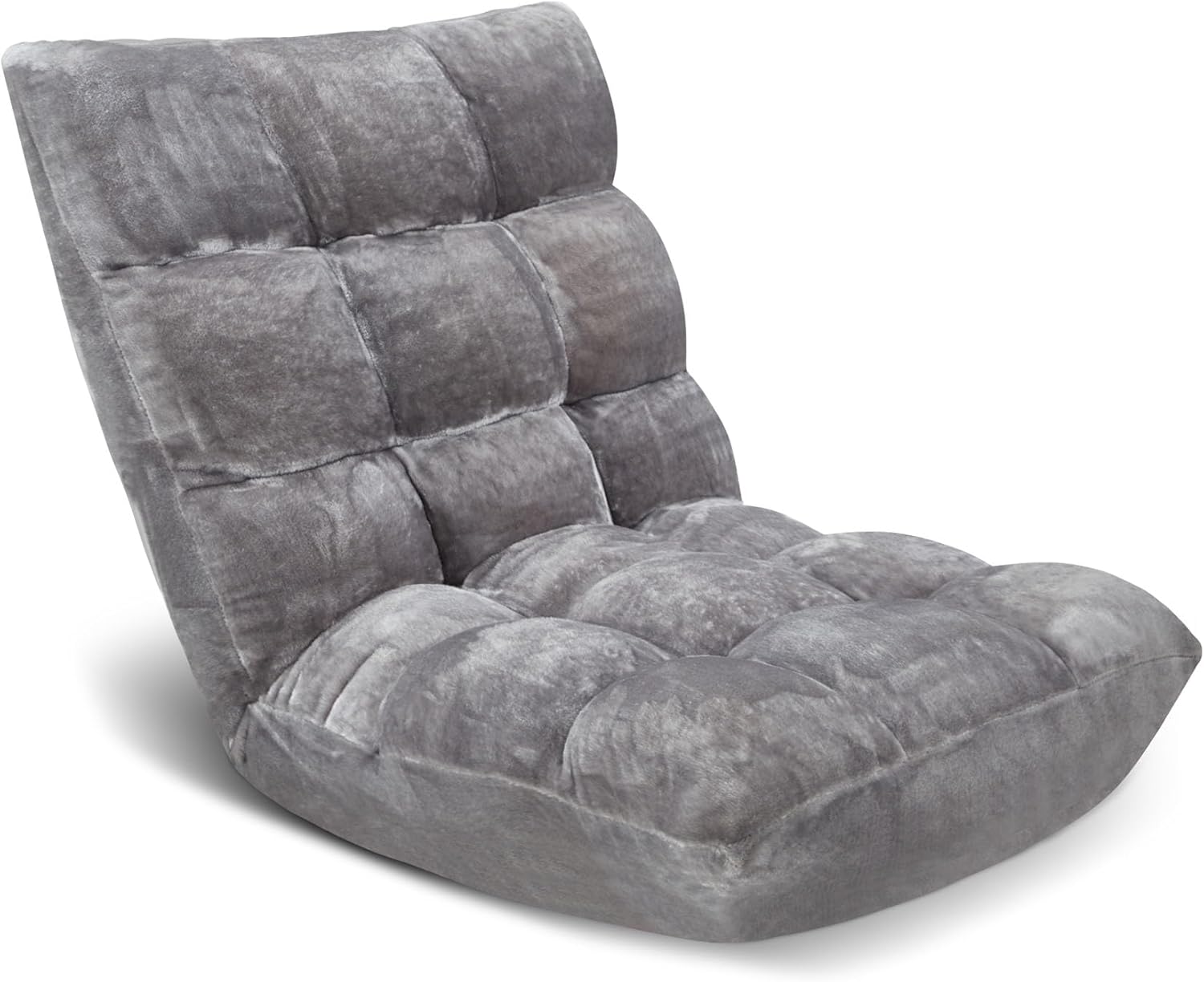 Folding Floor Chair 14-Position Cushioned Adjustable Floor Lazy Sofa Chair w/Breathable Cotton & Skin-Friendly Flannel for Adults & Kids Ideal for Reading Meditating, Grey 1 Grey