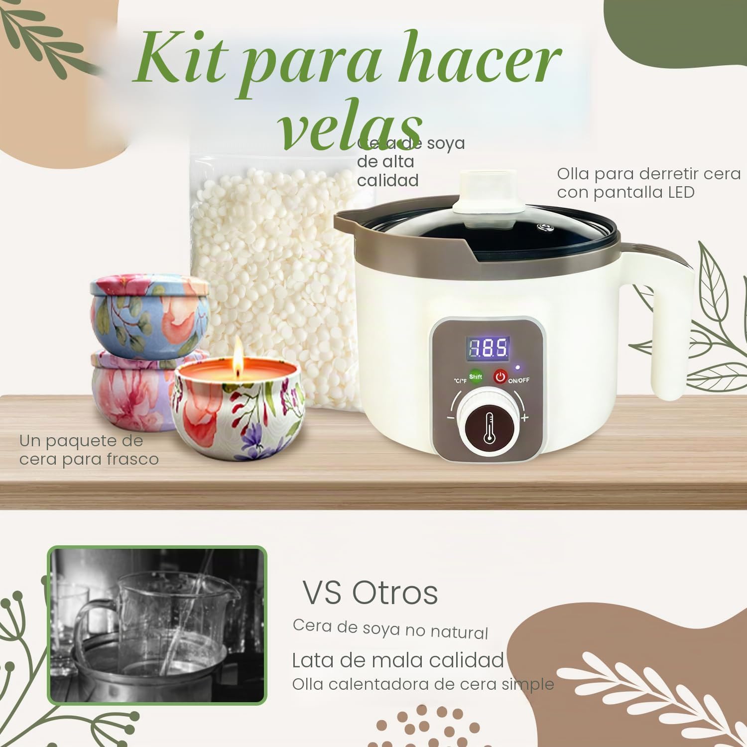 LINGQIAN Kit para hacer velas DIY, crisol eléctrico con pico, 8 latas para velas, 8 aceites aromáticos, kit de hacer velas profesional con bolsa de transporte
