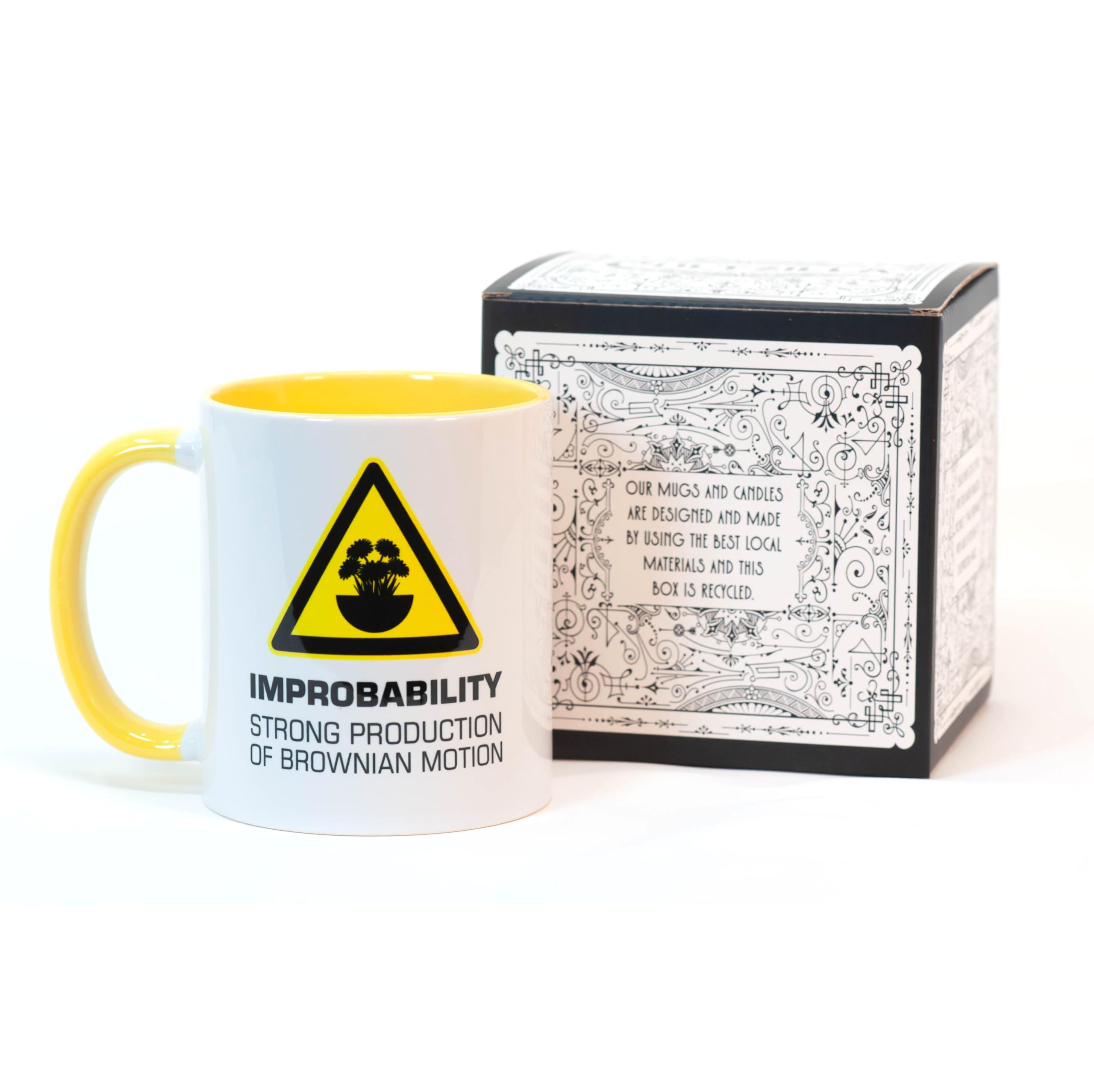 Cultzilla Yellow Handled & Inner Improbability Mug, Inspired By The Hitch Hikers Guide To The Galaxy