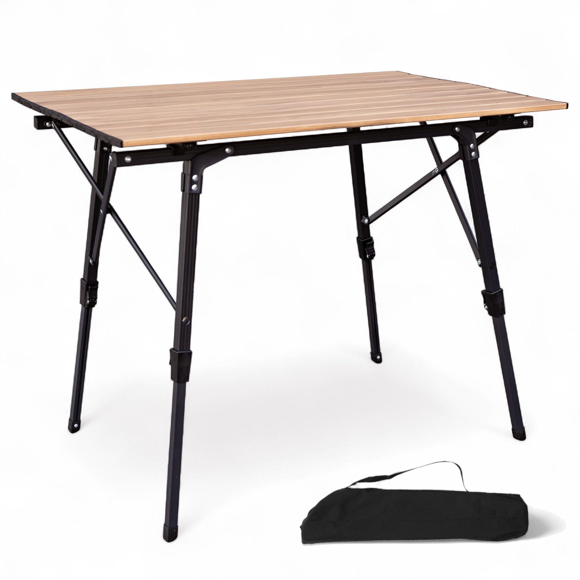 osoltus Campingtisch Fjord höhenverstellbar Aluminiumgestell | Klapptisch Holzoptik-Tischplatte 90cm x 59cm x 45-71 cm höhenverstellbar