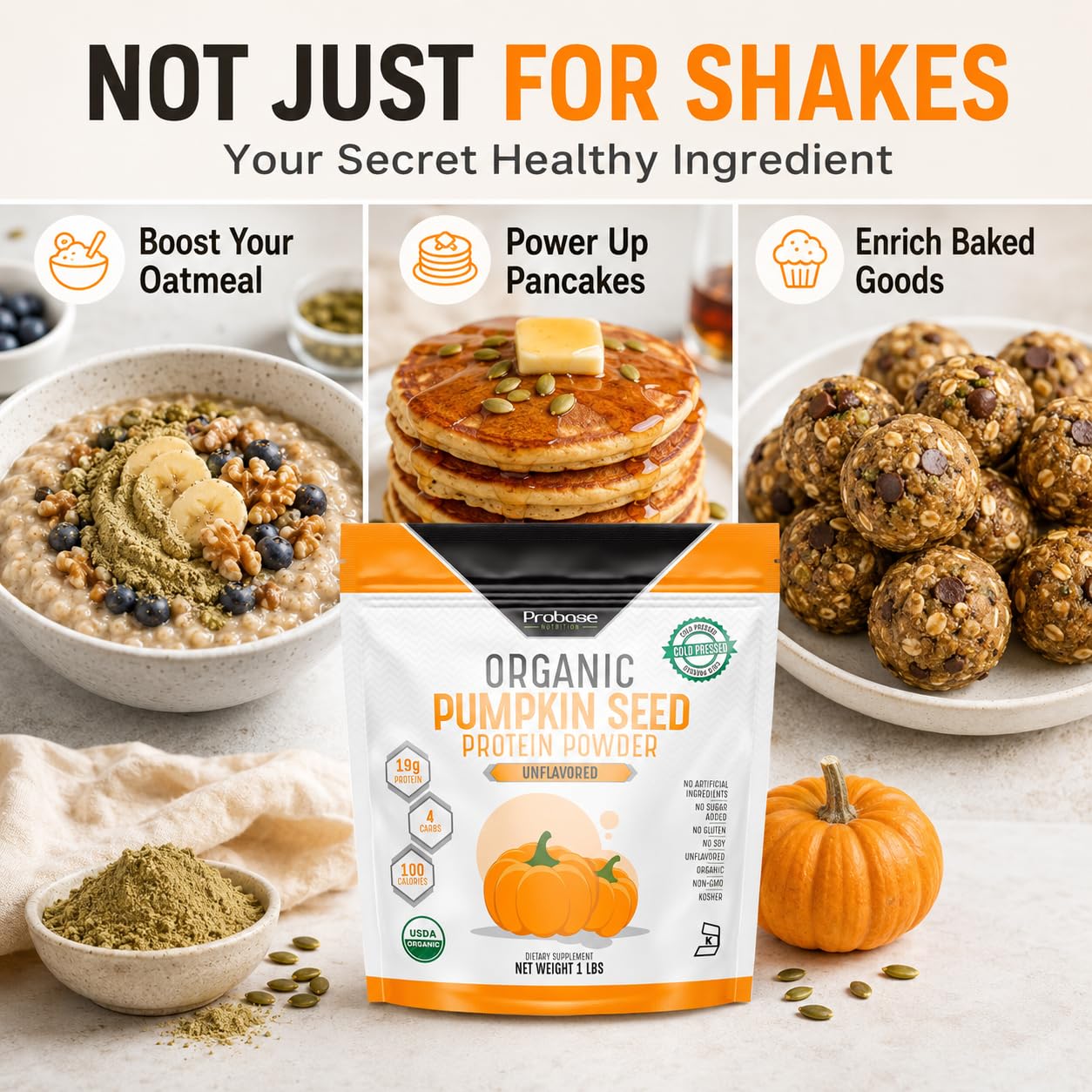 Probase Nutrition, Pumpkin Seed Protein Powder, Unsweetened Plant-Based Pumpkin Protein Powder, Ideal for Post-Activity Support, Pumpkin Powder is Rich in Omega 3, 6, 9 | 1 lb, Cold Pressed — Amazon image 3
