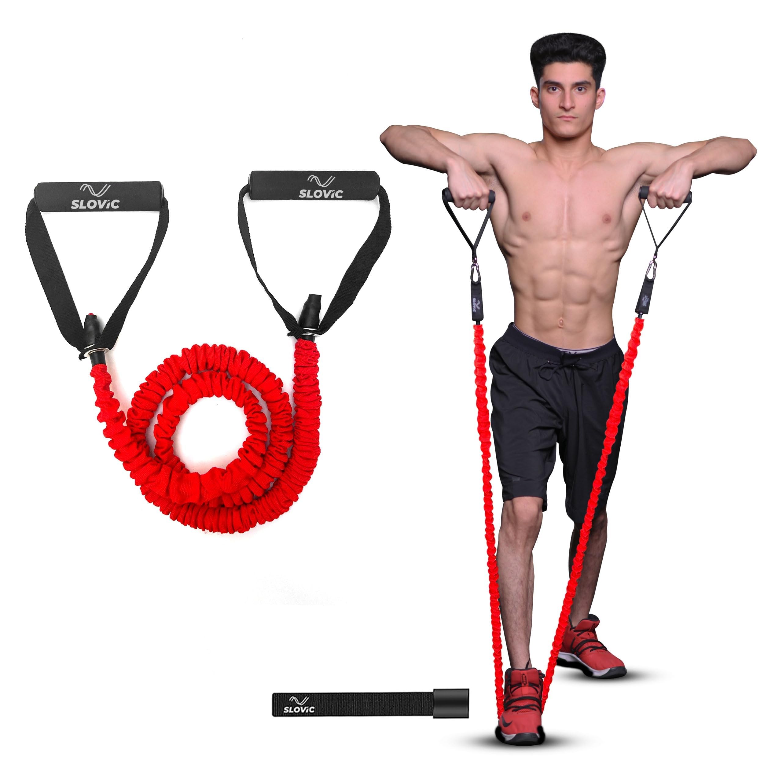 SLOVICRuffle Resistance Tube with Nylon Covering(Red 15kg)| Resistance Band Set & Exercise Bands for Workout| Resistance Band for Pull Up| gym equipment for home workout| More Durable Resistance tube