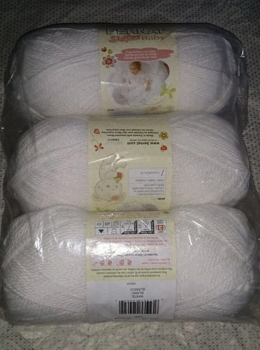 New 3 x Bernat Softee Baby Yarn 02000 White 5 oz / 140 g