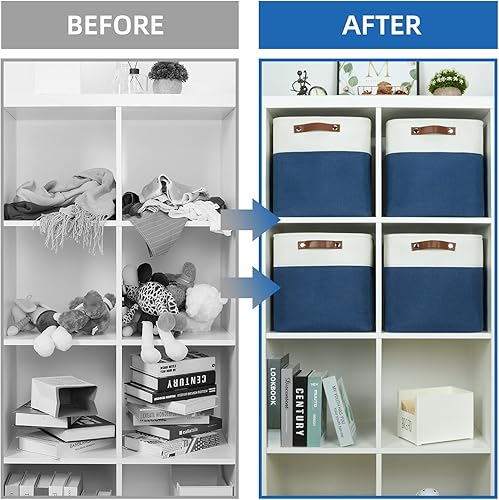 Miniatura 6 de Temary - Cajas de almacenamiento de tela en forma de cubo, 4 paquetes, azul cestas de almacenamiento de tela de 12 pulgadas con asas para organizar