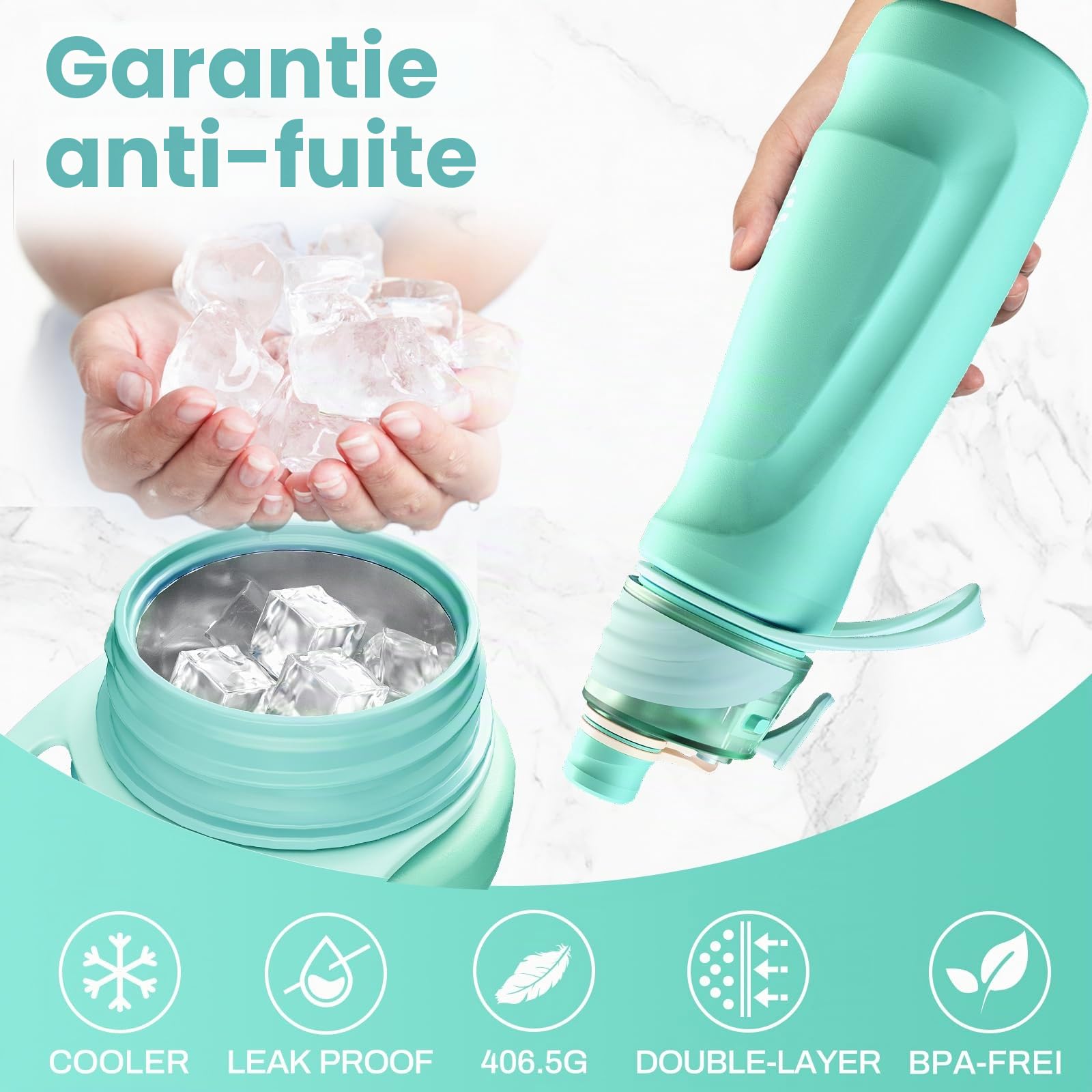 magcheer 710ml Gourde Brumisateur Isotherme Gourde Inox Spray Bouteille Sport avec Brumisateur Intégré pour le Vélo, la Randonnée, le Sport, l'Hydratation et le Refroidissemen(Vert menthe)
