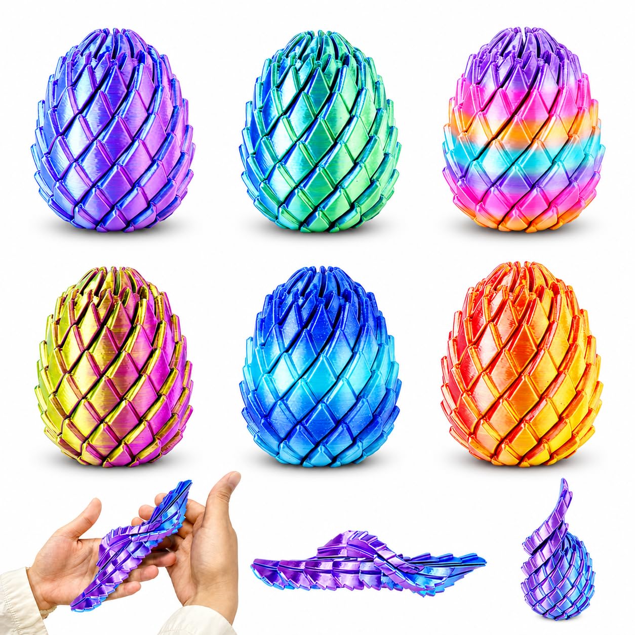 6PCS Twisty Fidget Dragon Eggs Sensory Toys Stocking Fillers,Rainbow Mix — image 1