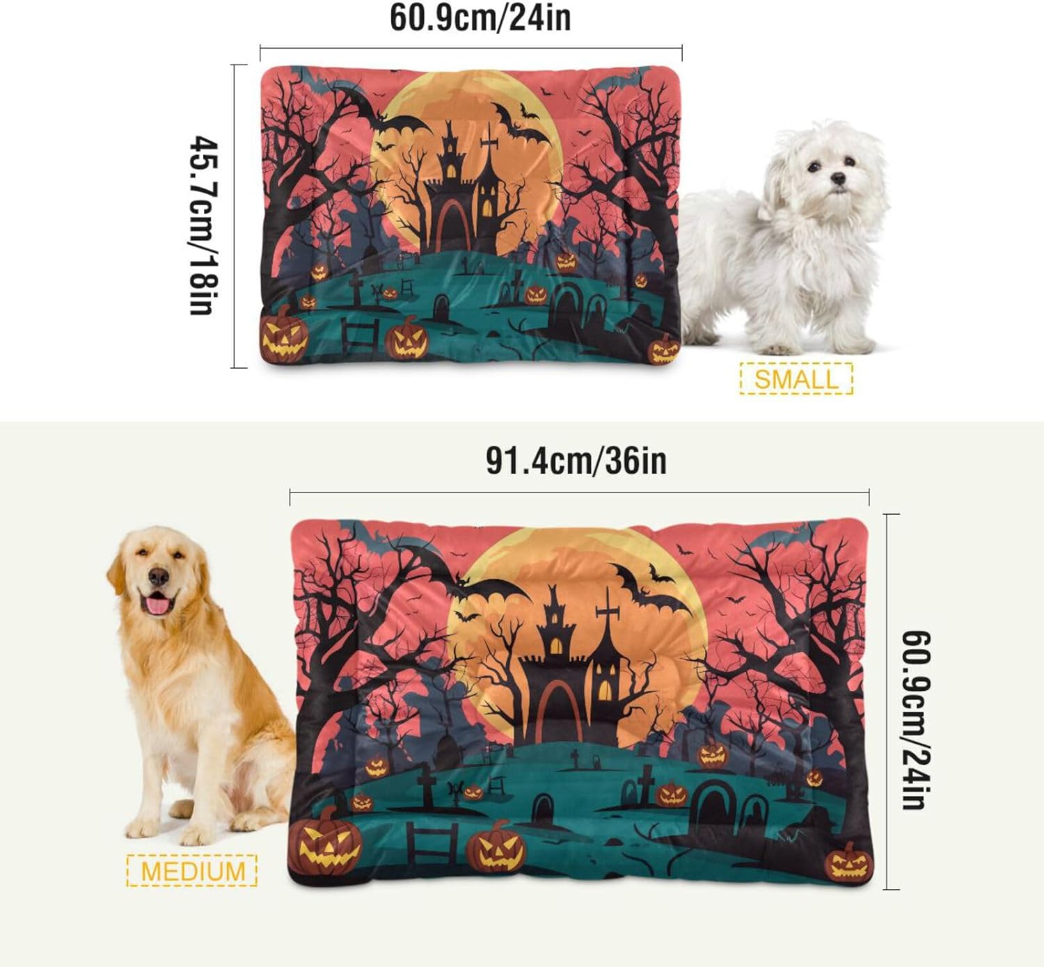 review Halloween Crate Pet Bed, Portable Washable Dog Cat Mat, Soft Comfortable Pet Mattress with Non-Slip Bottom for Dogs Cats Sleeping, 36 x 24 Inch