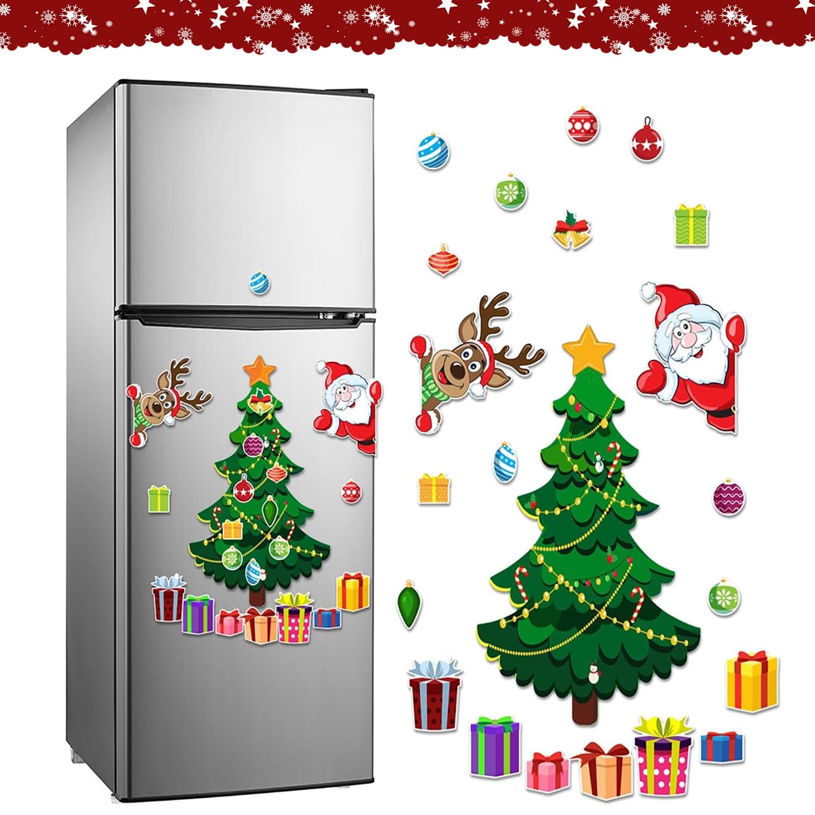 Magnetic Christmas Tree For Refrigerator, Christmas Themed Magnetic Sticker, Magnetic Christmas Tree For Kids, Christmas Magnets For Fridge Metal Door Decorations (A)