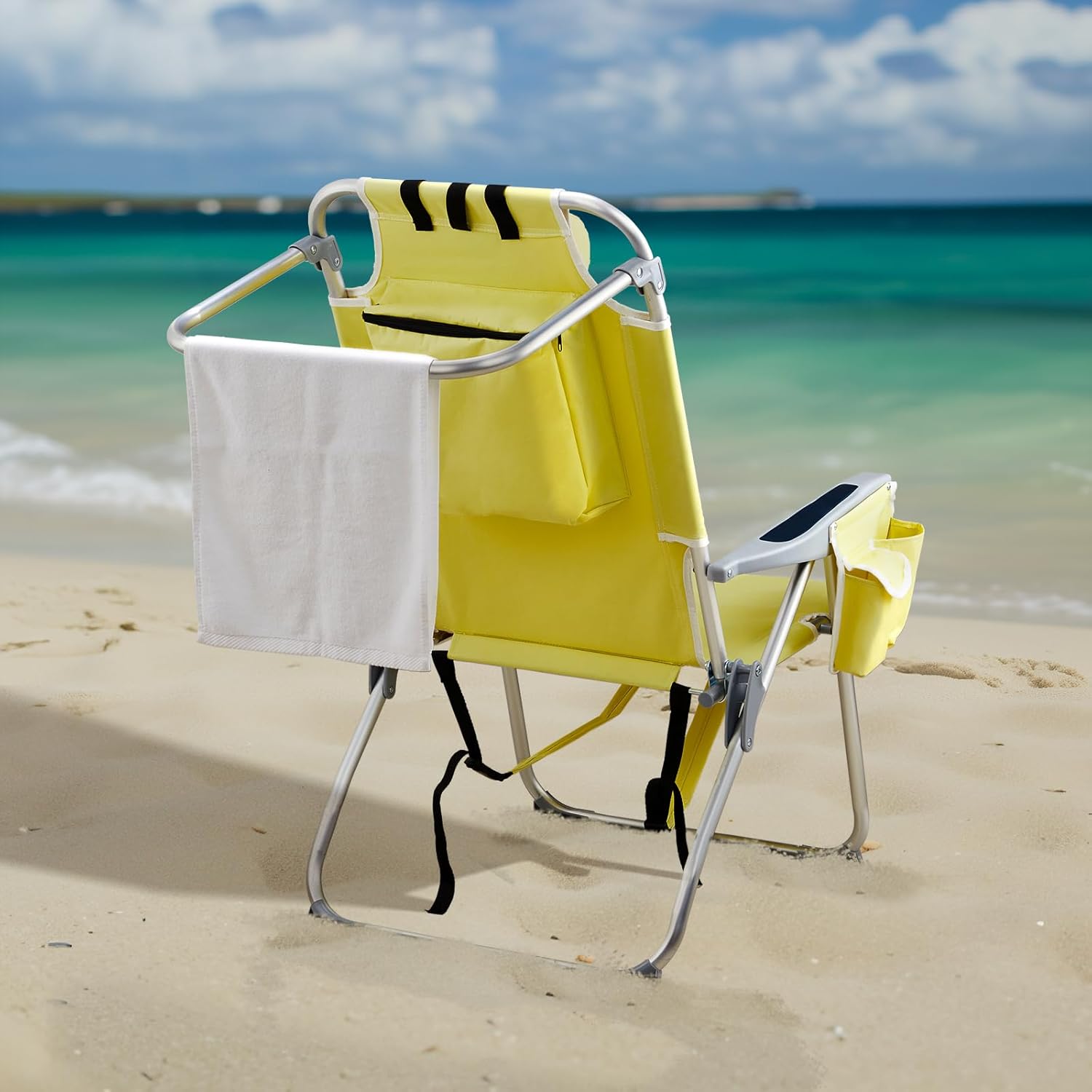 Outvita Backpack Beach Chair, 5 Level Adjustable Positions Beach Chair with Back Storage Bag, Cooler Pouch and Side Bags for Beach Poolside Lawn