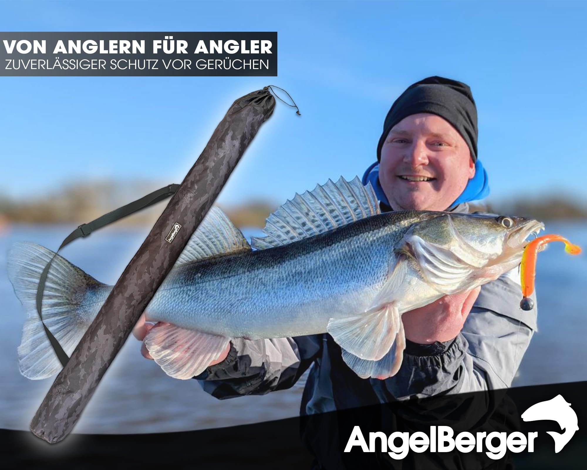 Angel-Berger Camo Net Bag Stink Bag Borsa per retino da pesca, Camou, Angel Berger