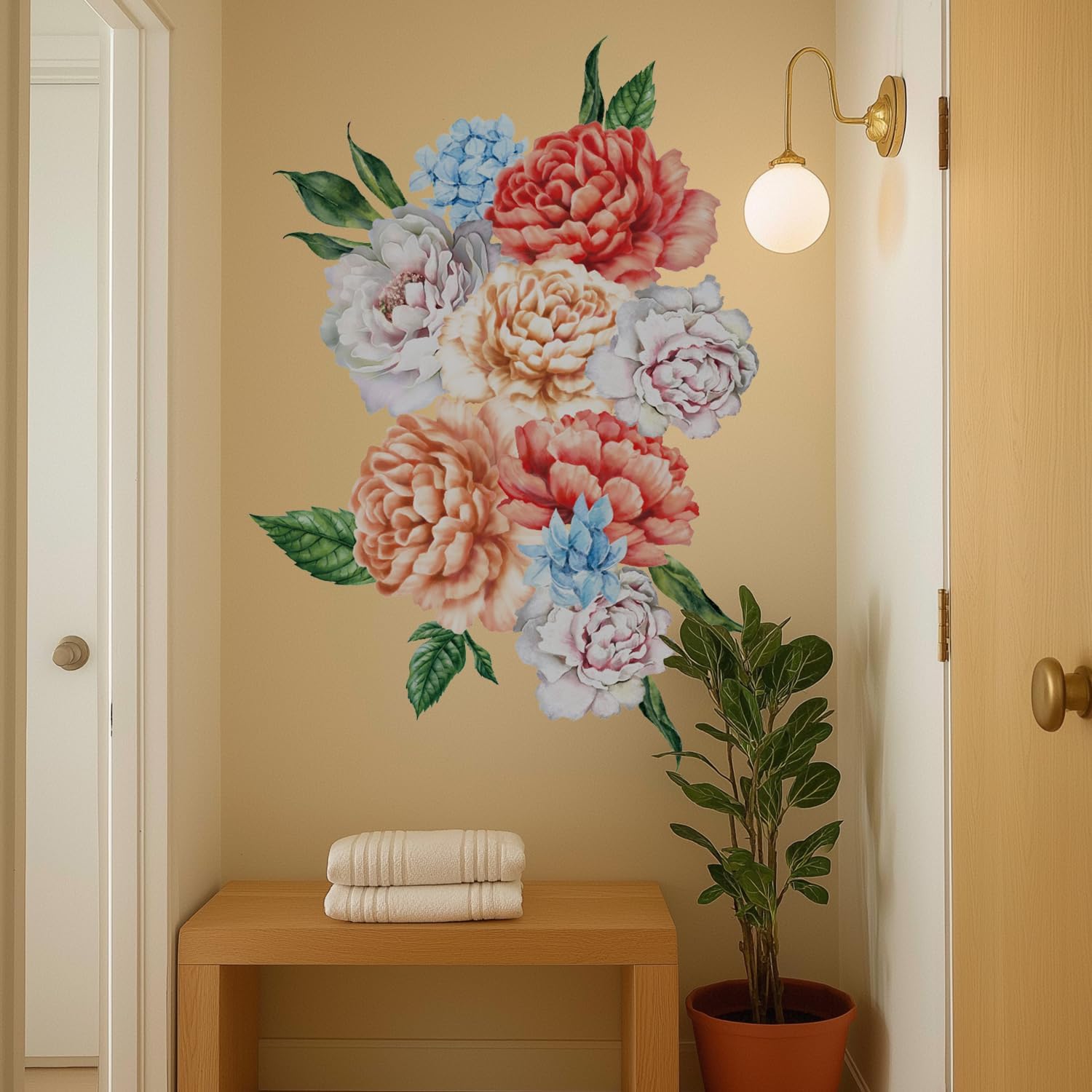 Large Peel and Stick Floral Bouquet Wall Decals Flowers Wall Stickers for Living Room Bedroom Accent Wall Decor, 16 PCS Boho Vintage Poney Garden