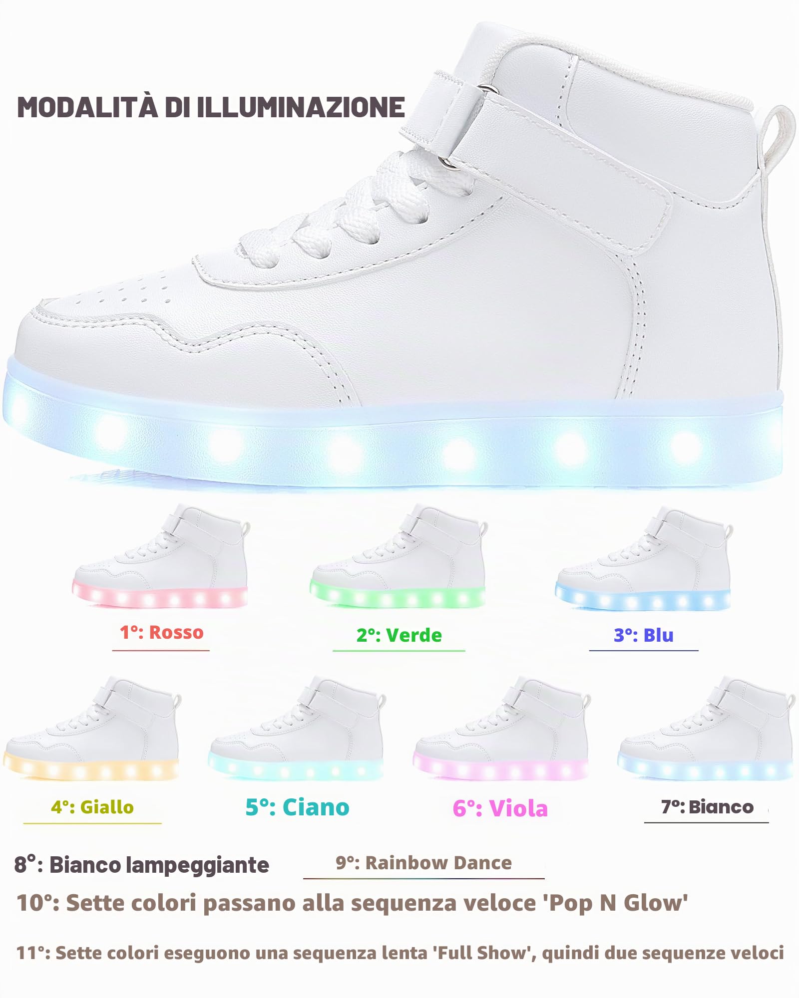 APTESOL Scarpe per Bambini con luci a LED per Ragazzi Ragazze Sneakers Alte Ricaricabili USB