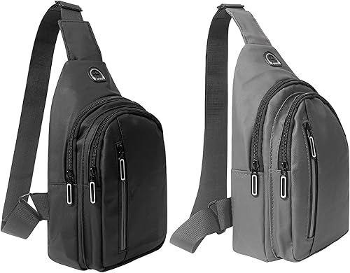 ZOORON Bolsos bandolera para hombres y mujeres, mochila cruzada para el pecho, bolsas de viaje, senderismo, mochila, Negro+gris oscuro-002, Mochilas