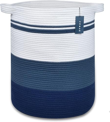 COMSE Cesta de manta extra grande, canasta alta para ropa sucia, cesta de guardería, 15.7 x 21.7 pulgadas, cesta de ropa tejida con cuerda de