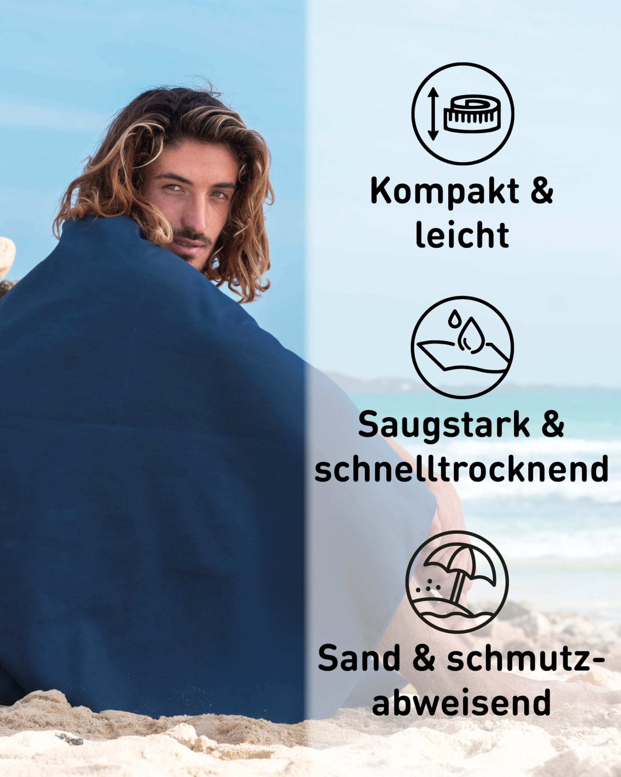 Fit-Flip Mikrofaser Handtuch - kompakte Microfaser Handtücher - ideal als Sporthandtuch, Reisehandtuch, Strandtuch - schnelltrocknend und leicht - Badetuch groß - Sport, Fitness, Sauna