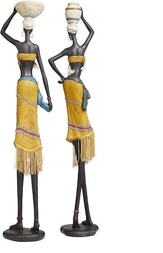 Miniatura 3 de Deco 79 Polystone People - Escultura decorativa hecha a mano para mujer africana, estatuas de decoración del hogar con jarras de agua y detalles de