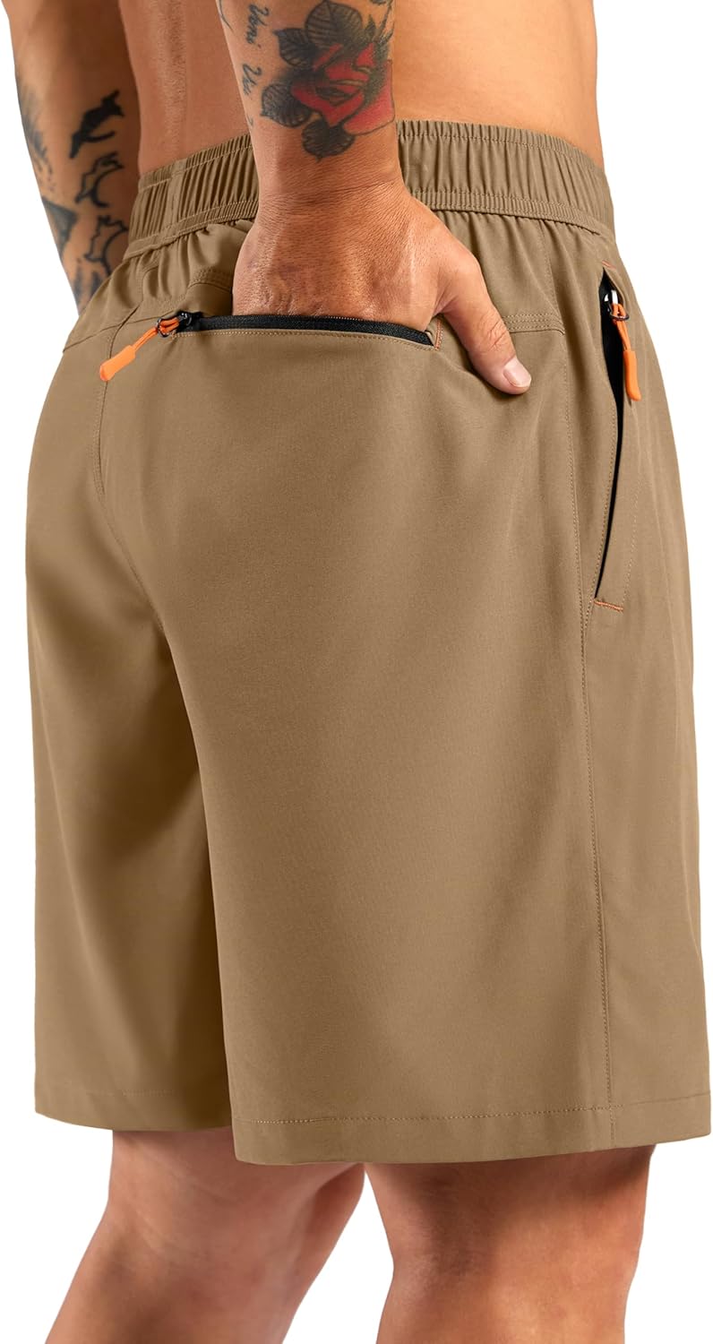 Pudolla Men's Athletic Hiking Shorts Lightweight Workout Gym Shorts for Men Outdoor Casual Travel with 3 Zipper Pockets