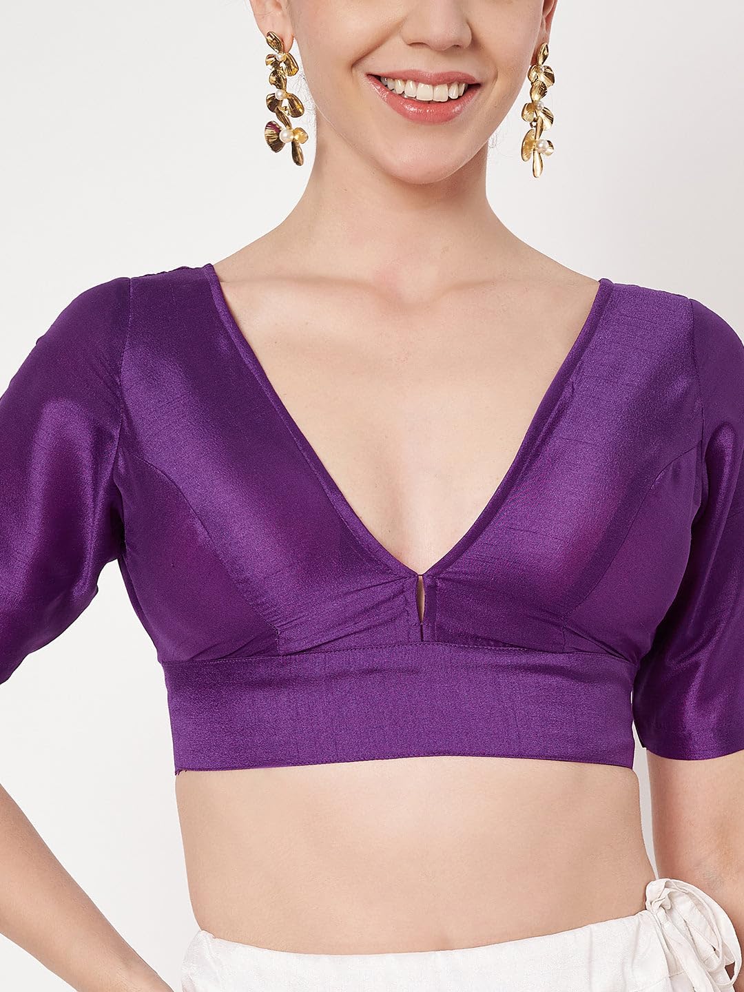 studio rasa Women's Chroma Solid V-Neck Padded Crop Top for Festive Wedding Party (TPWC62542XL_Purple_X-Large) 2