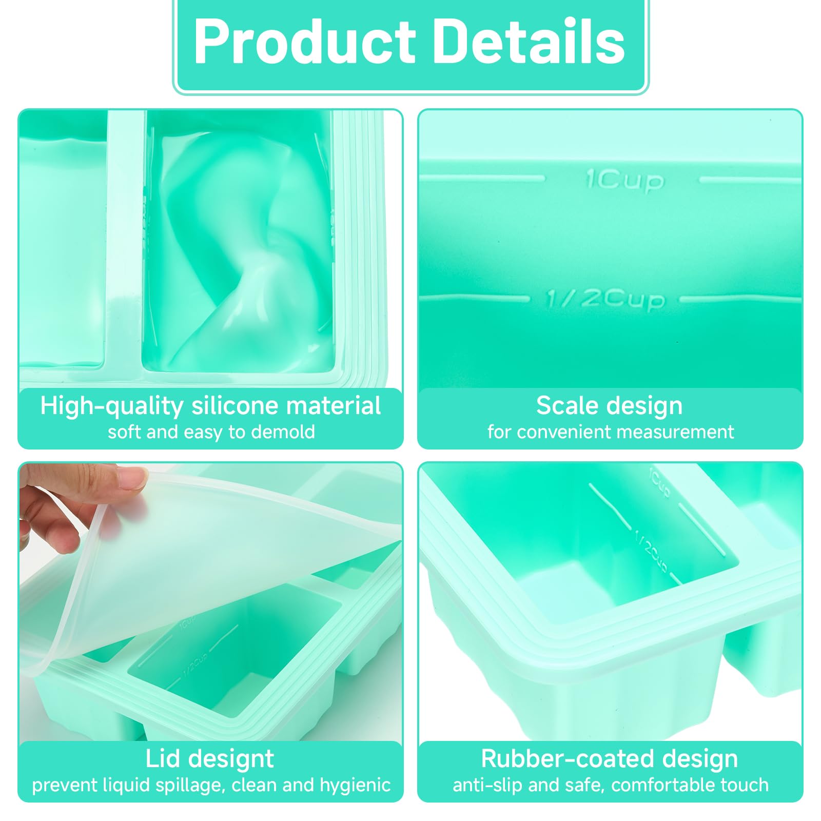 Contenitori Congelatore Silicone con Coperchio 4x250ml Stampo Porzioni Impilabili Senza BPA (Verde)