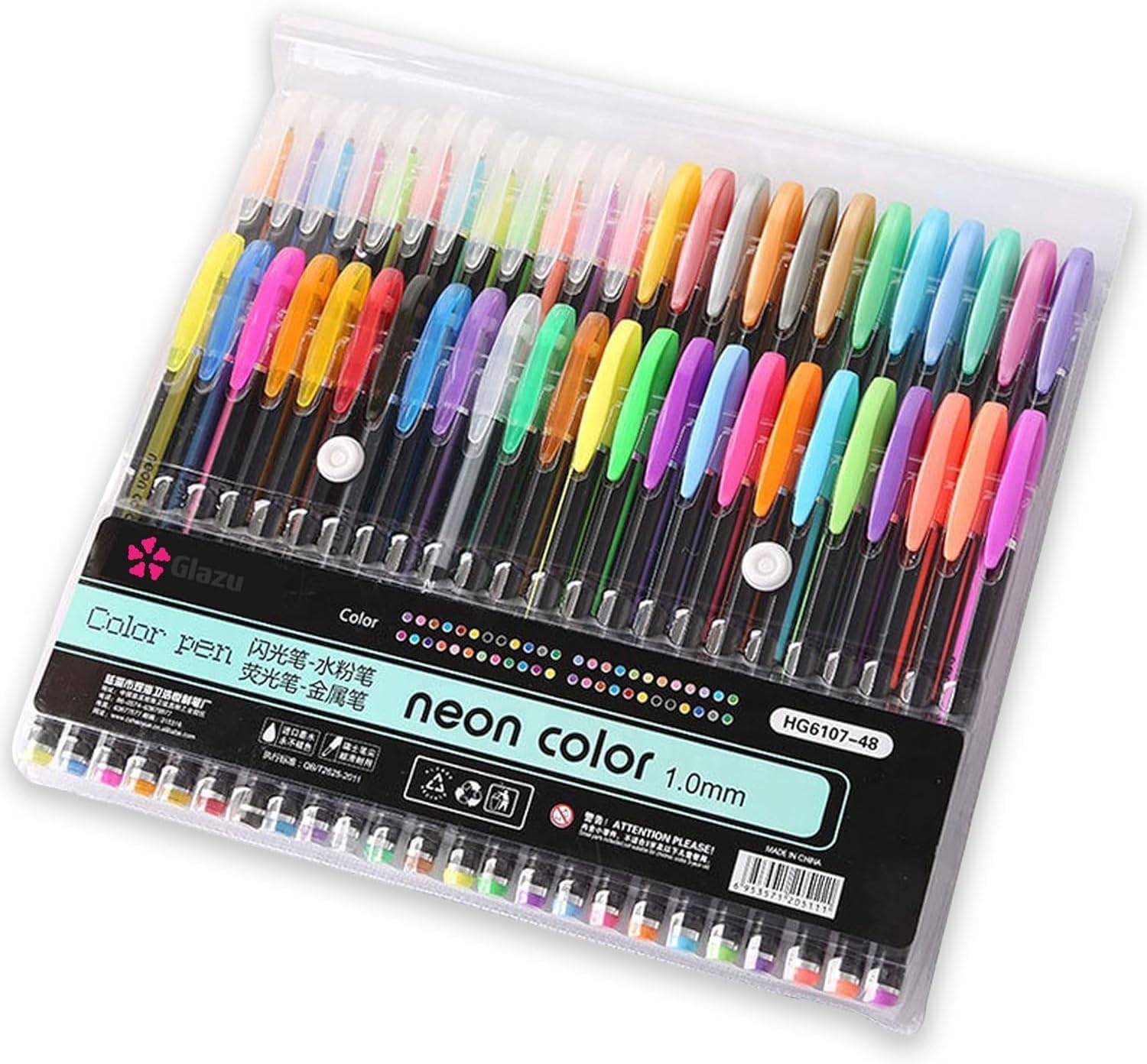 Corslet Colored Pens – Set of 48 Neon Gel Pen | Includes Fluorescent, Metallic, Glitter & Pastel Color Flash & Candy Style Custom Neutral Pens for DIY Art, Sketching, Drawing & Crafts