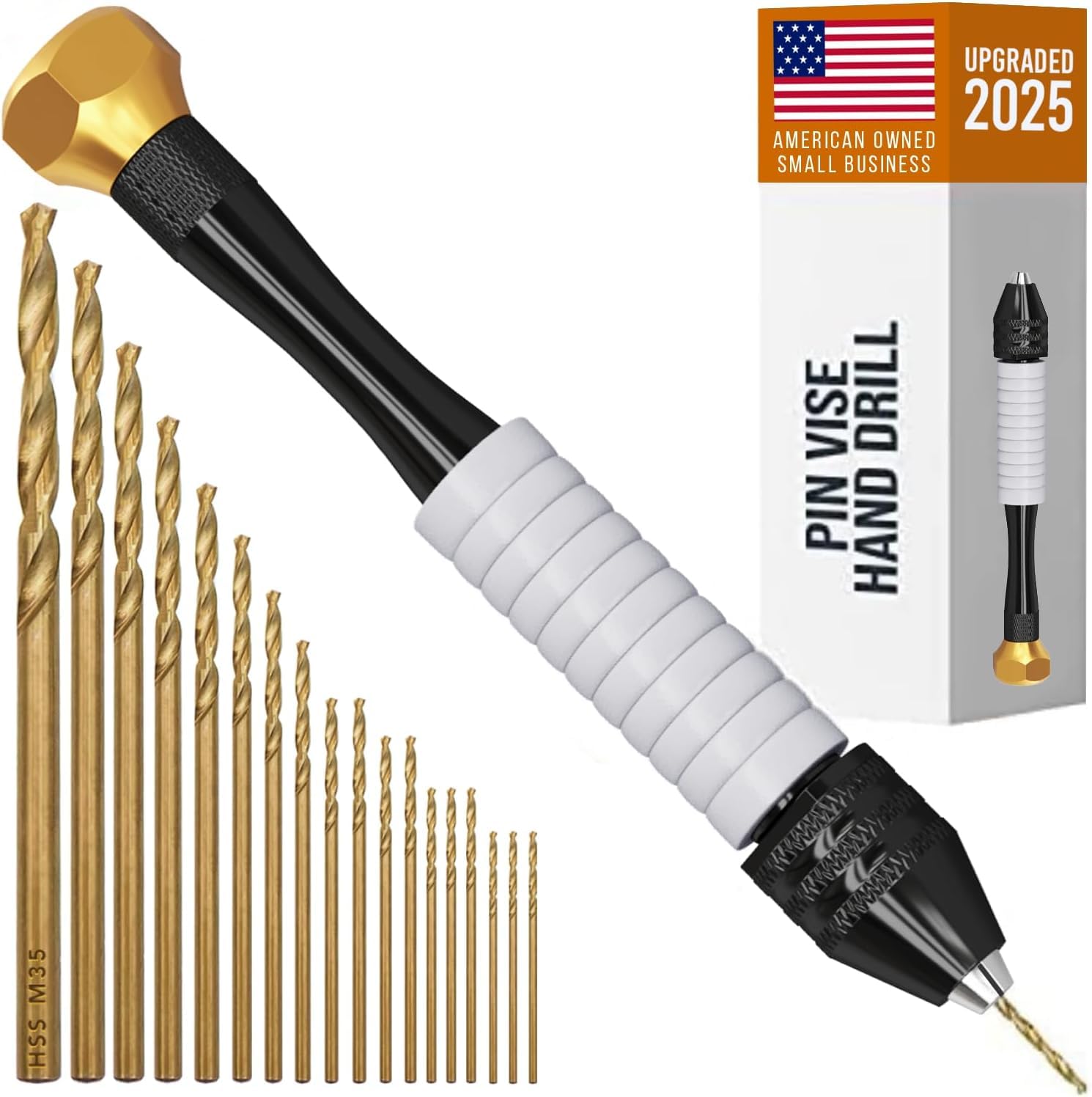 Pin Vise Hand Drill Manual - Jewelry w/Micro Drill Bits (0.8mm-2.5mm) - Rotary Craft Drill for Jewelry Making, Resin, Wood, Plastic, Miniature, Beads, Clay Etc