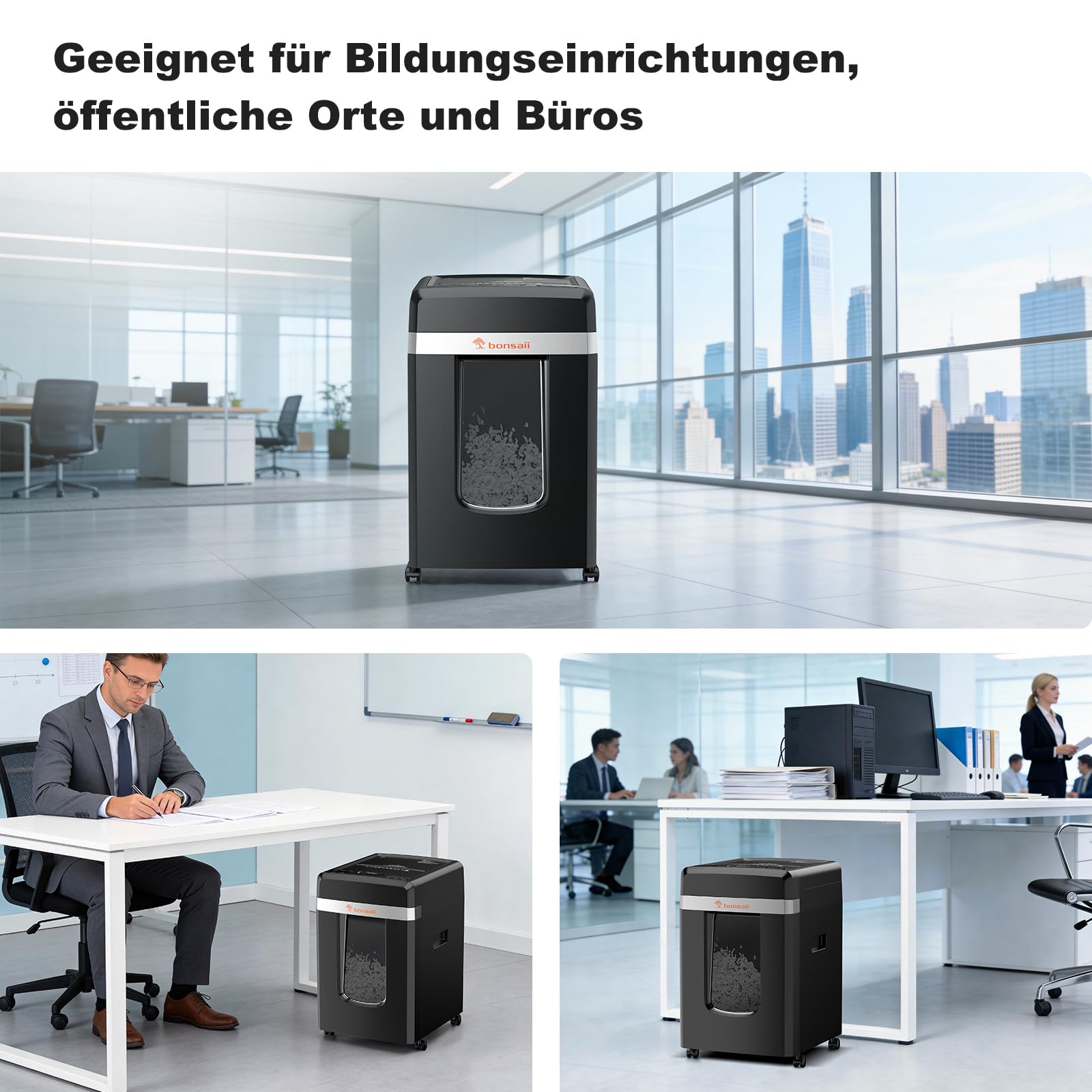 Bonsaii Aktenvernichter mit 300 Blatt Auto-Feed, P-4 Mikroschnitt Schredder | mit 60 Min. Dauerbetrieb und 31L Abfallbehälter für Büro und Homeoffice, C291-A