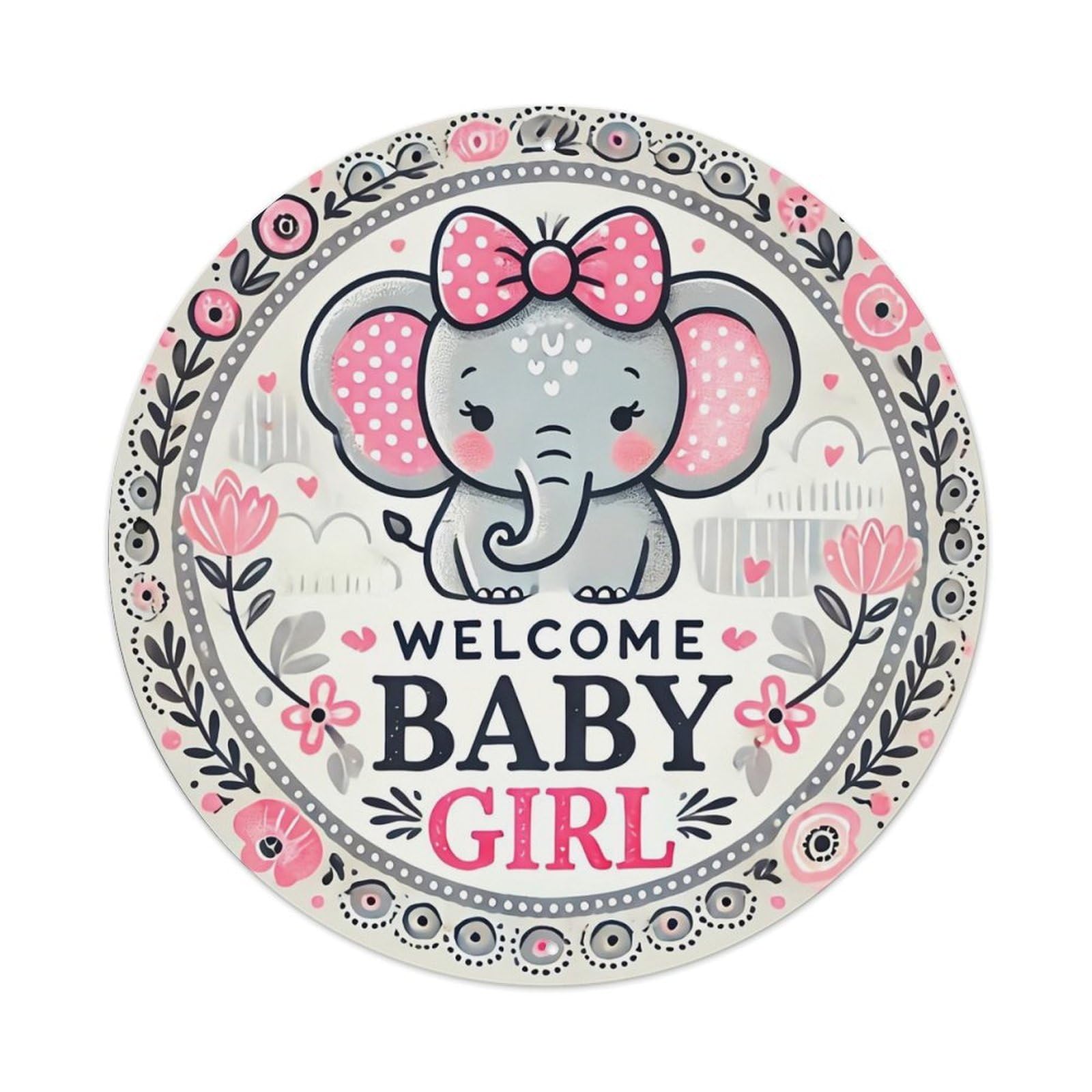 Cute Elephant With Bow And Flowers Vintage Round Tin Sign Retro Metal Wall Decor Metal Poster, Home Bar Garage Cafe Wall Art Decoration 8x8Inches