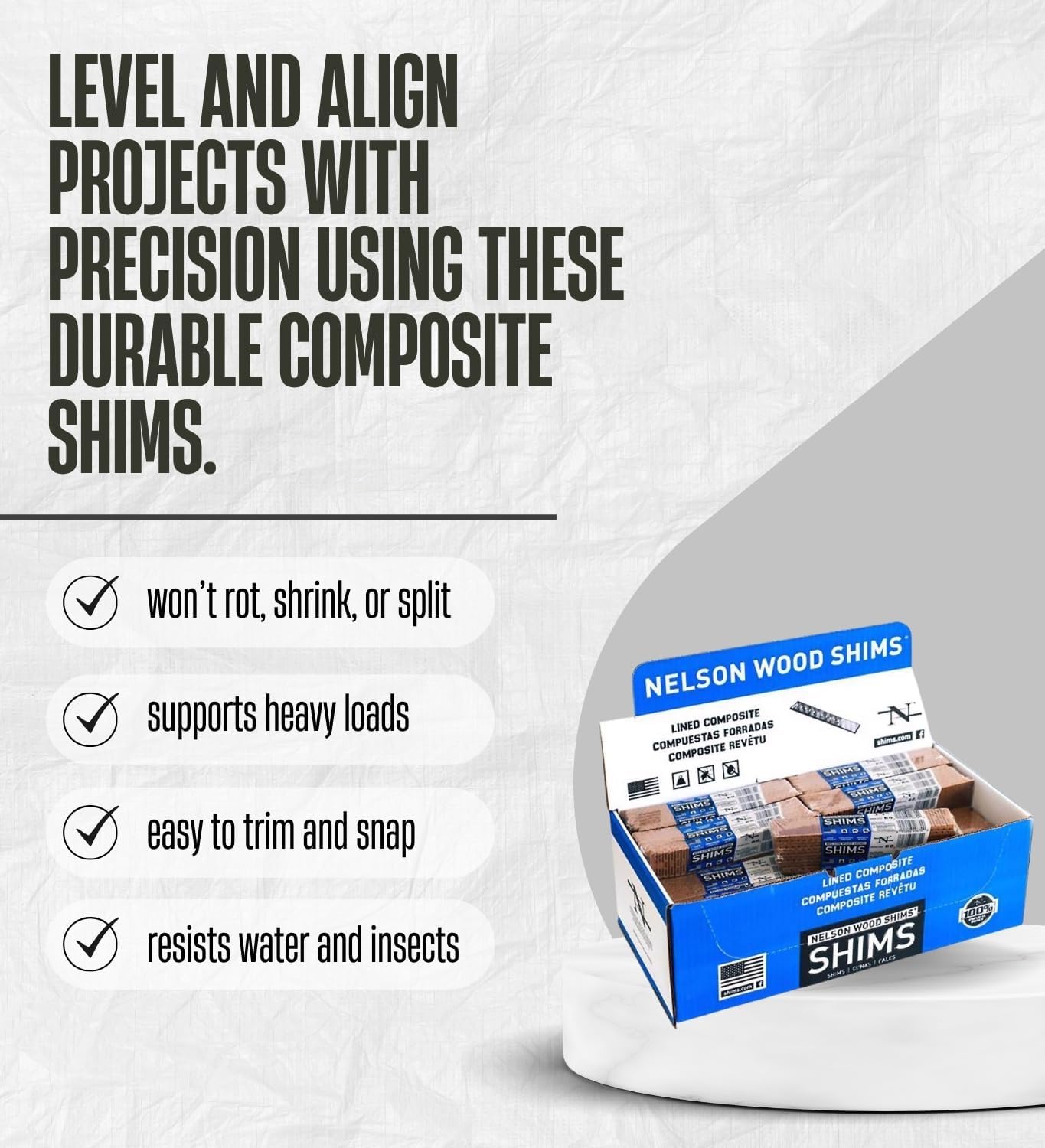 Nelson 1.5 in. W X 8 in. L Wood Shims for Leveling Bundle with Work Gloves – Scored Every 1/8 in. for Precise Measuring, Snapping & Leveling – Gift Set (2 Items)