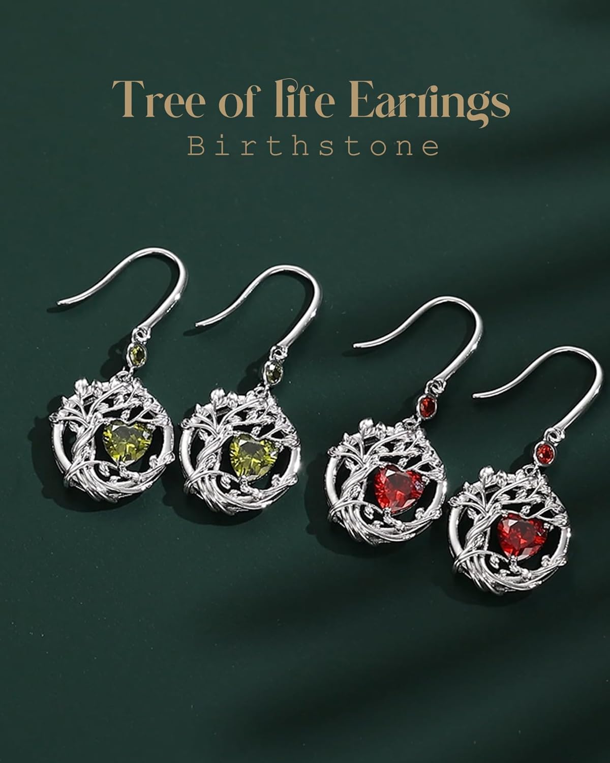 FANCIME Tree of Life Dangle Drop Earrings 925 Sterling Silver Dainty Round Gemstone Birthstone Earring Fine Jewelry Birthday Mothers Day Gifts for Her Women - Image 3