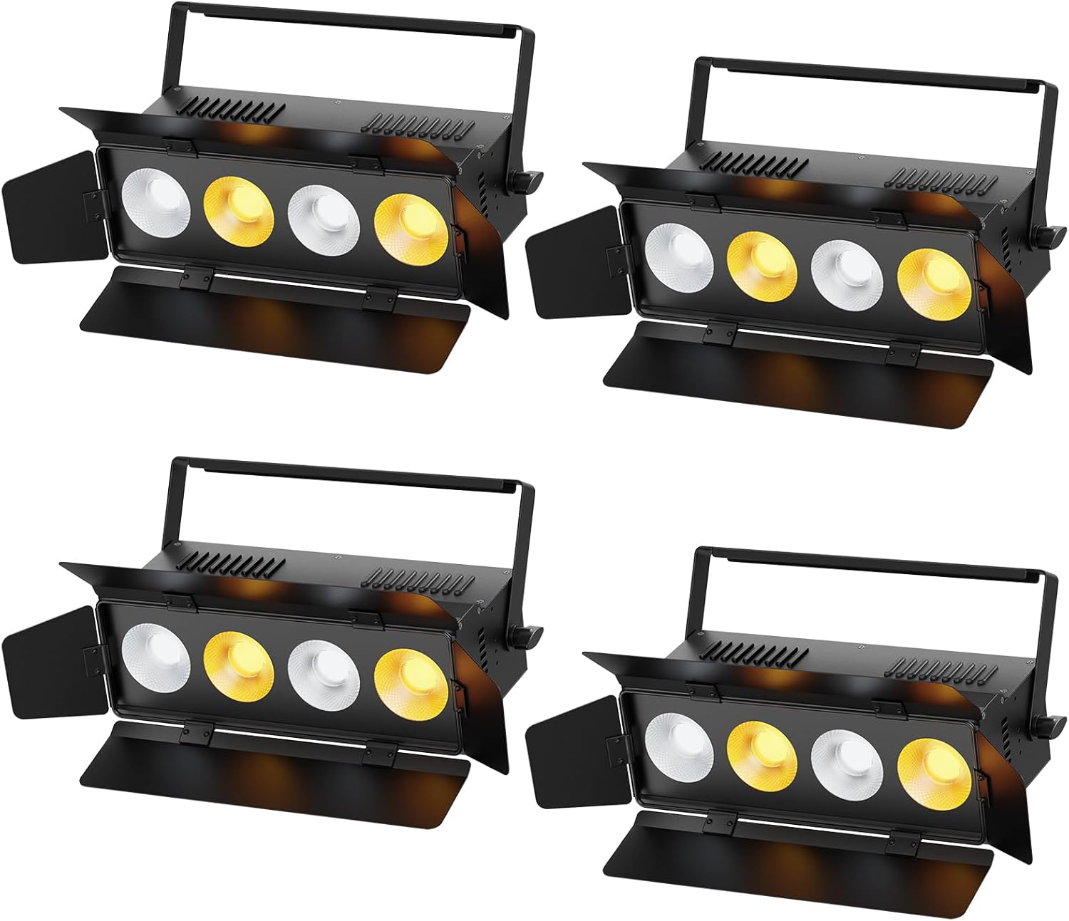 Stage Lights with Barn Doors, 4x50W LED Par Can Lights DMX512 Sound Activated, Cool White and Warm White COB Spotlights Uplights for Events Wedding Parties Concert Church Theater Christmas Packs of 8