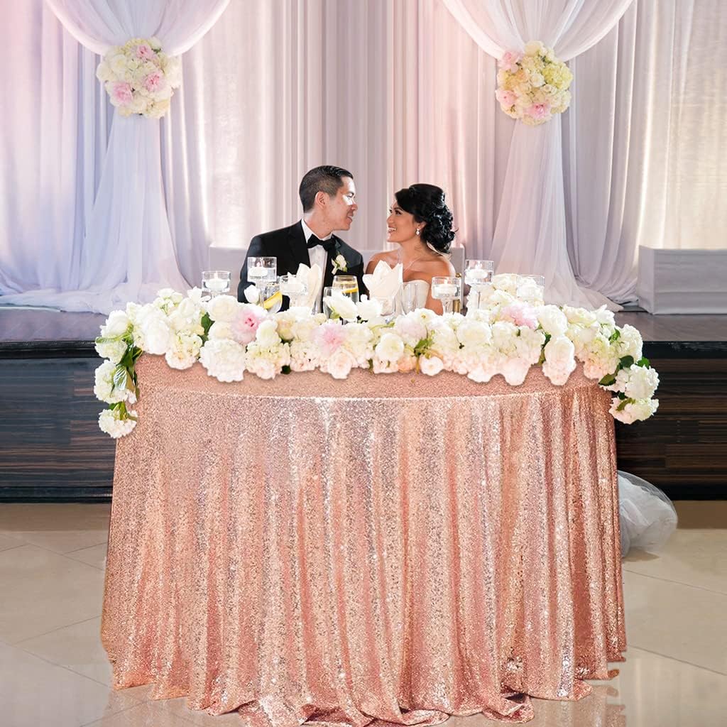 AIXHN Sequin Tablecloth RoseGold 108" Round Sparkly Elegant Drape Sequin Tablecloth for Wedding Birthday Cake Dessert Events Christmas Decorations