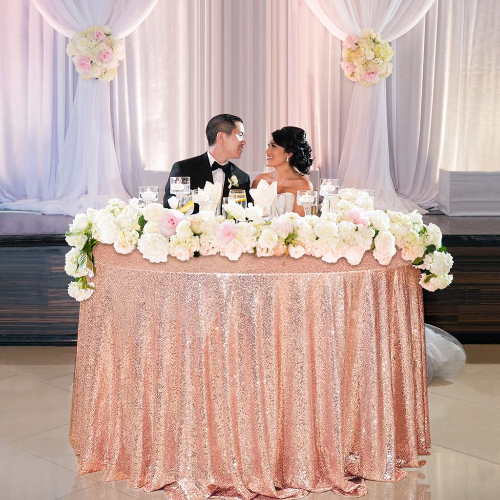 AIXHN Sequin Tablecloth RoseGold 108" Round Sparkly Elegant Drape Sequin Tablecloth for Wedding Birthday Cake Dessert Events Christmas Decorations