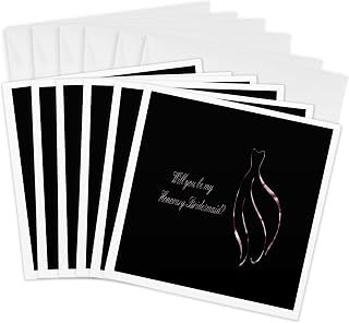 Greeting Cards - Honorary Bridesmaid Request, Pink Outline of Dress on Black - 6 Pack - Wedding Bridal Party Design