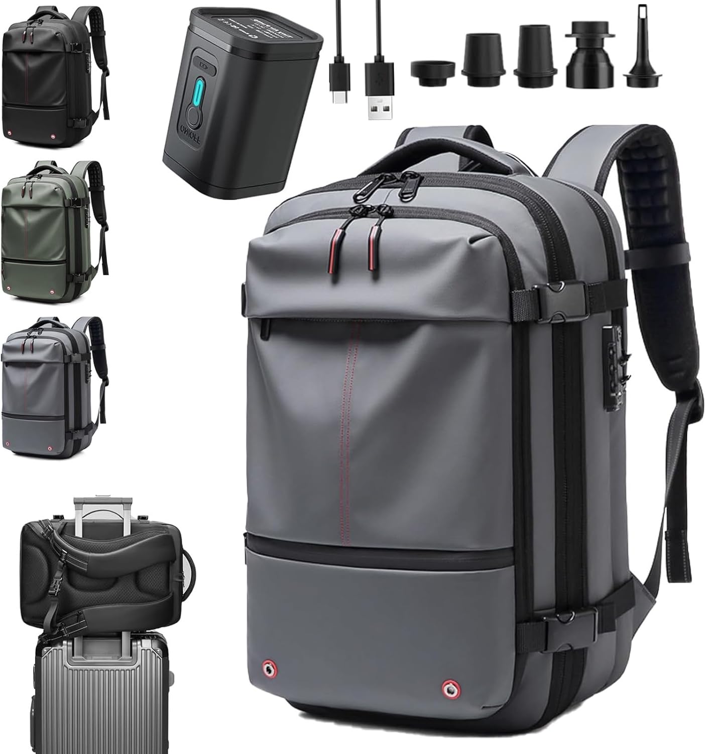 Vacpack Backpack, vacuum backpack, 60L Vacuum Compress Pack Expandable Backpack, Waterproof And Anti-Theft Travel(Gray,Without vacuum pump)