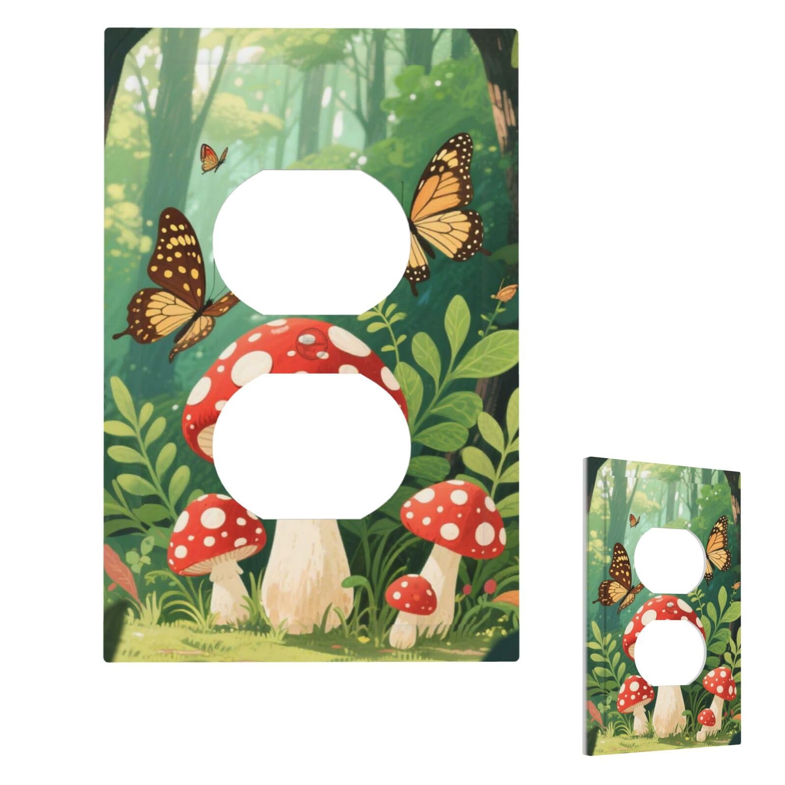 Red Mushroom Butterfly Wall Plate Cover Modern Decorative 1 Gang Light Switch Cover Unbreakable Receptacle Outlet Covers For Living Room Bedroom Home Decor Duplex