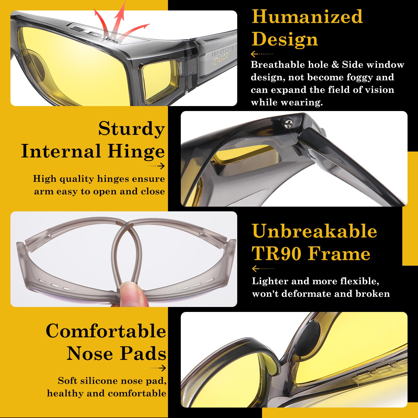 Snapklik.com : DUCO Night Vision Driving Glasses Fit Over Glasses For ...
