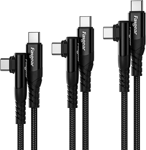 Fasgear Cable USB C a USB C Paquete de 3 cargadores USB 2.0 tipo C de 60 W, carga rápida, trenzados, ángulo recto, compatible con Galaxy S22 S21