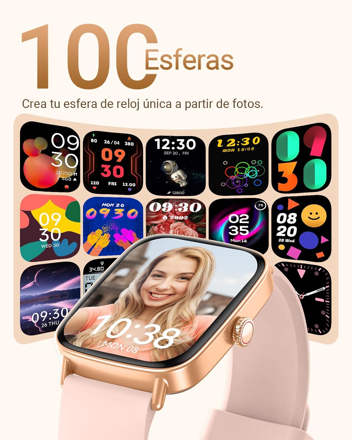 Fitpolo Reloj Inteligente Mujer, 1.85″ Smartwatch con Llamadas Bluetooth y Whatsapp Notificación, Pulsómetro, IP68 Pulsera Actividad con 100+ Modos Deportivos, Monitor de Sueño para Android iOS 7