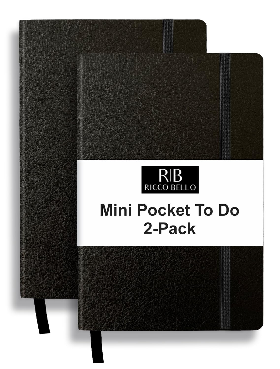 RICCO BELLO 2-Pack Mini Pocket To Do List Faux Leather Notebook, Undated, for Office, Home, School Productivity Planner 3.75 x 5.6 inches, (Black)
