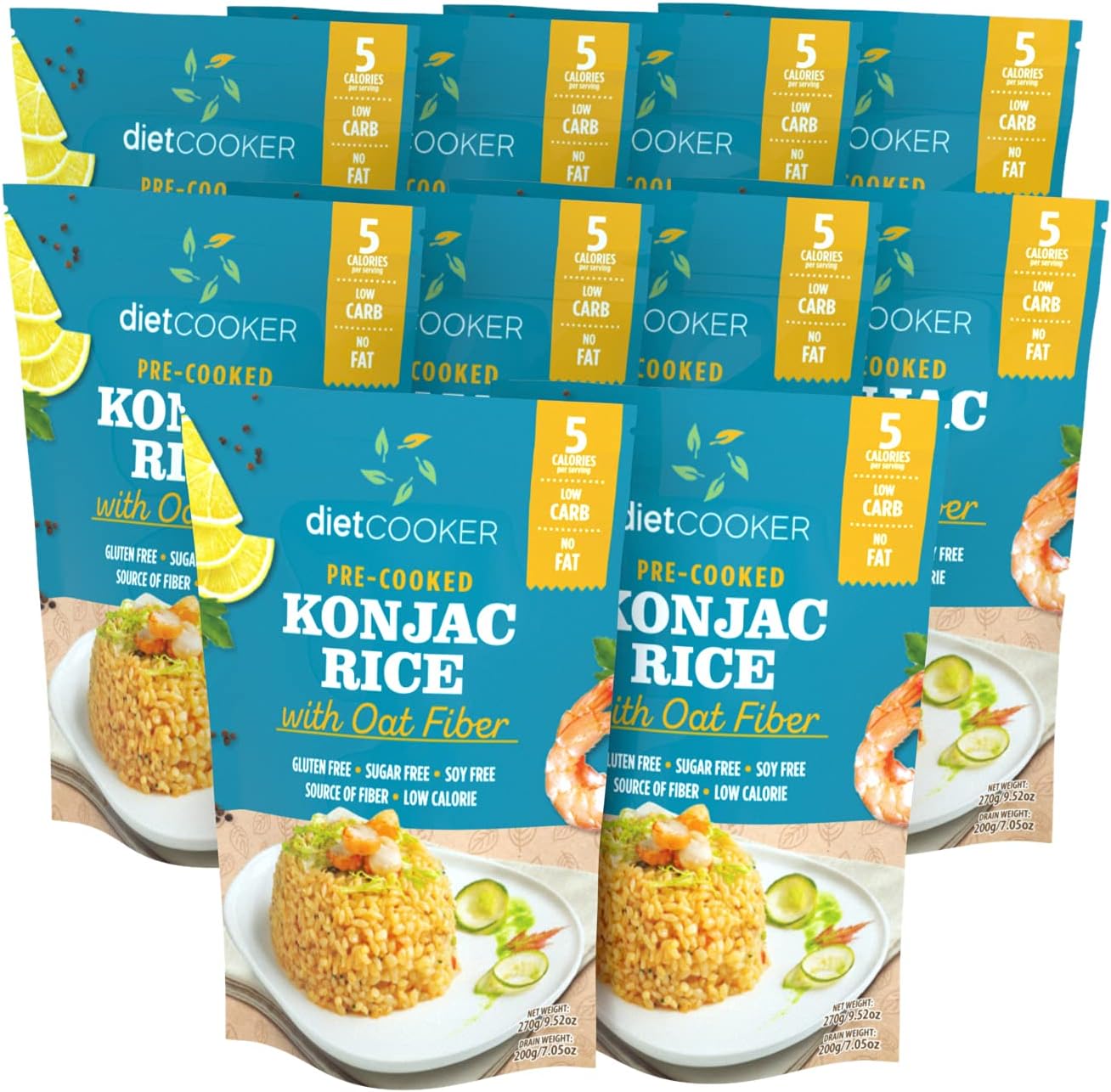 - Shirataki Rice, DIET COOKER Konjac Rice 10 Pack Inside, Keto & Vegan Friendly, 9.52 oz, Odor Free, Low Calorie, Zero Net Carbs, Slim Rice Healthy Diet Food with Oat Fiber