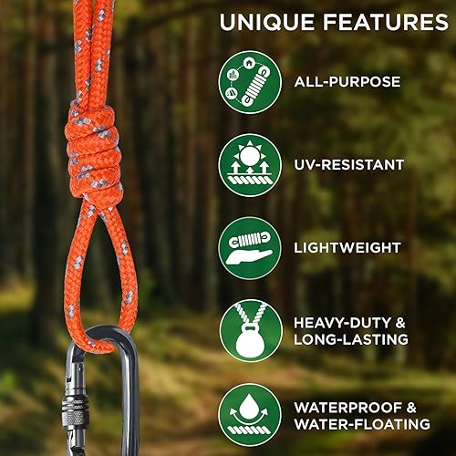 Vista 122 de TECEUM Cuerda – 90 pies x 1/4 pulgadas (0.276 in) – Verde militar – Cuerda fuerte multiusos – Camping, manualidades, asta de bandera