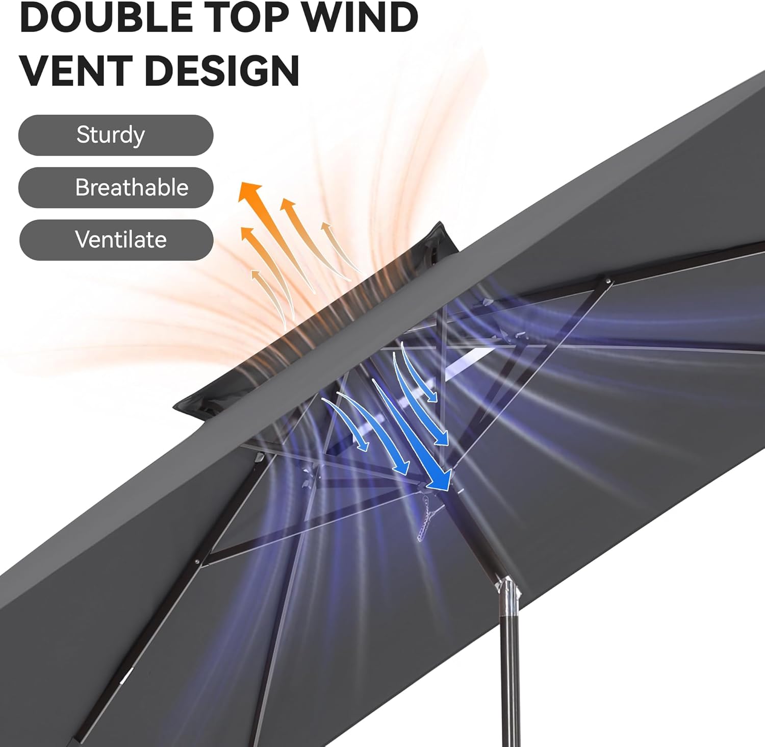 VEGOND 6.6x10ft Rectangular Patio Umbrella,Outdoor Double Top Table Umbrellas with Push Button Tilt and Crank,Rectangle Market Umbrella 6 Sturdy Ribs for Patio, Pool,Garden,Yard (Grey)