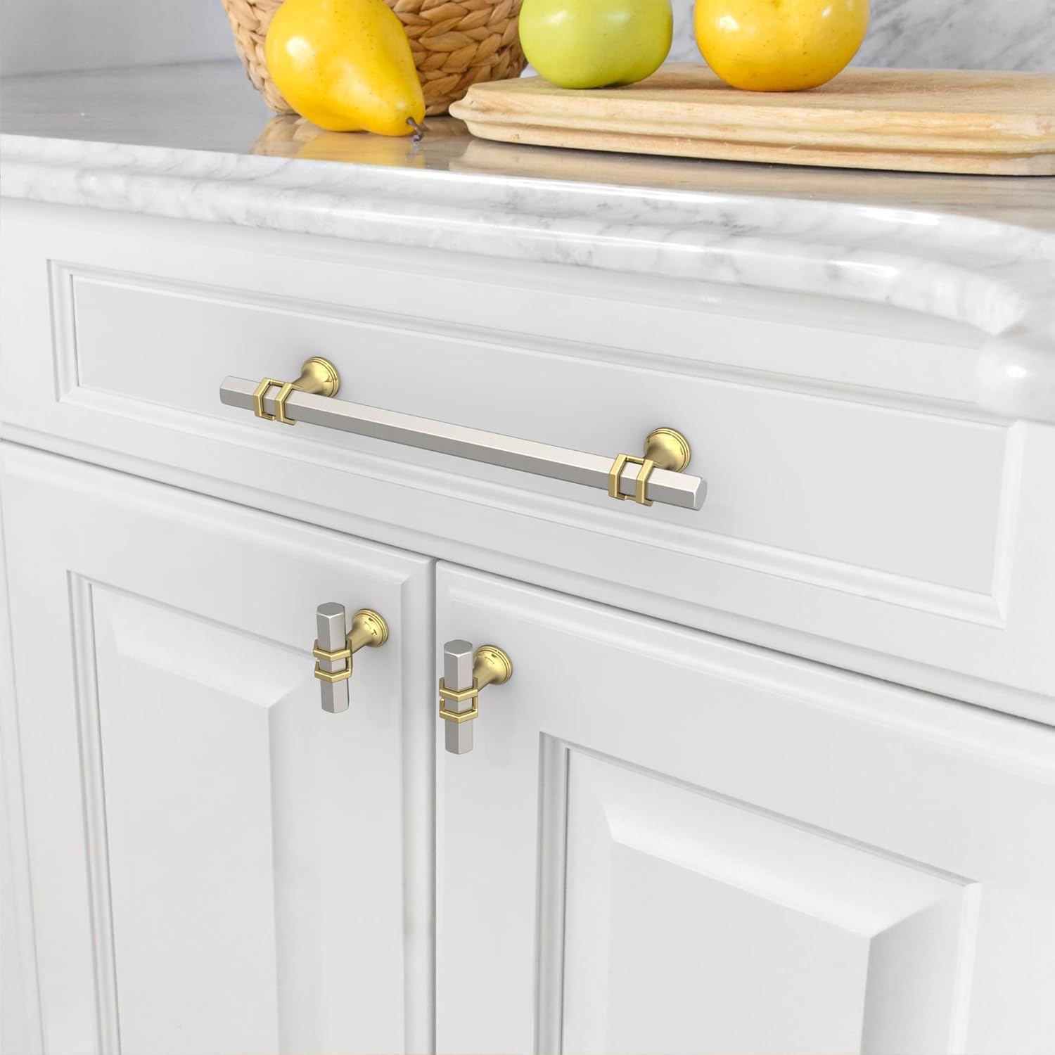 Amerdeco 10 Pack Brushed Satin Nickel and Gold Cabinet Pulls 6.3 Inch(160mm) Hole Center Drawer Pulls Cabinet Hardware Kitchen Cabinet Handles for Bathroom ZH0091