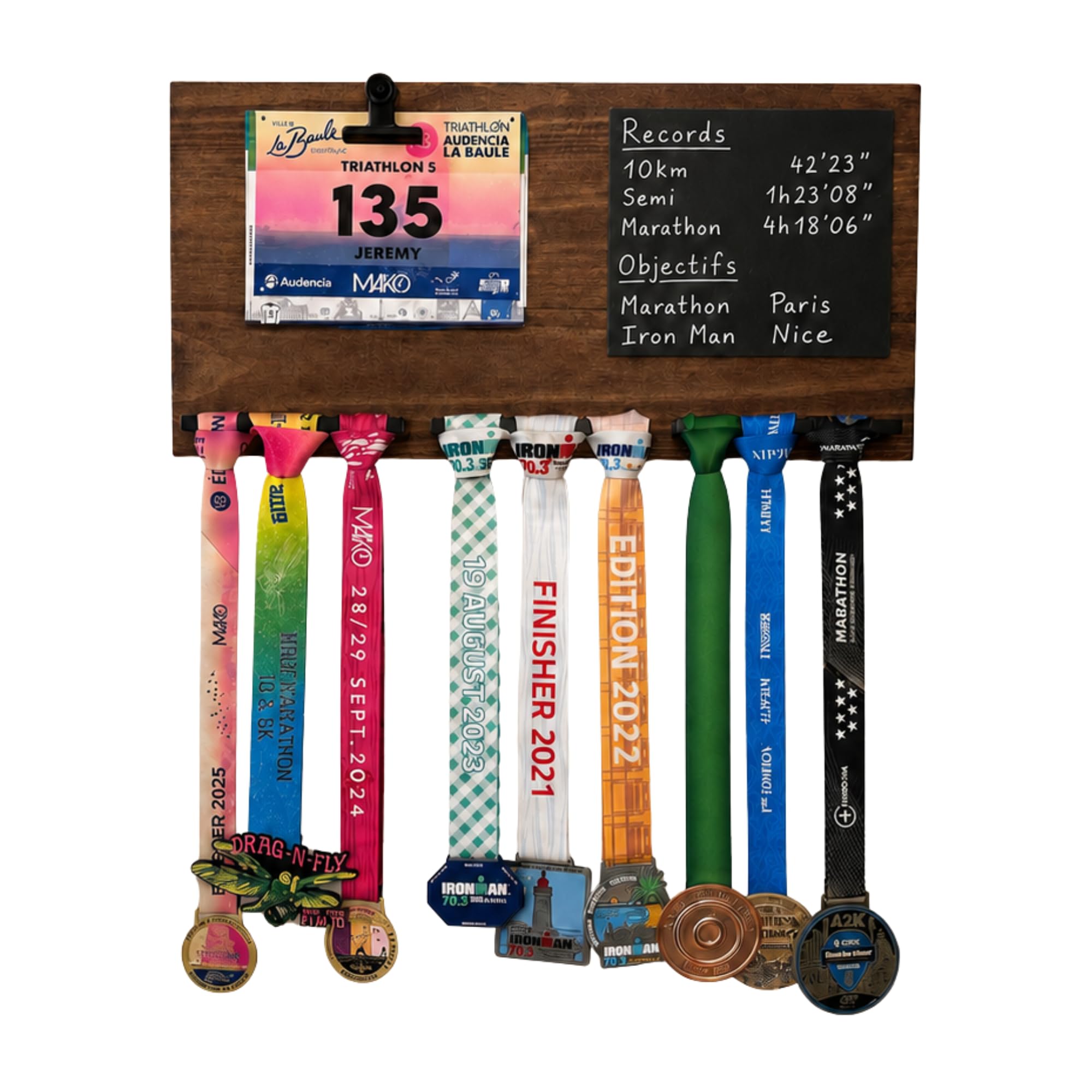 Générique Porte Médailles et Porte Dossards Bois Massif – Artisanal, Running Triathlon & Marathon